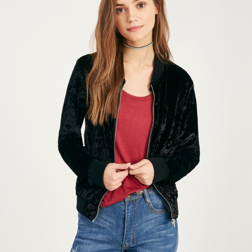 NEW BLACK VELVET BOMBER ZIP JACKET HOLIDAY L